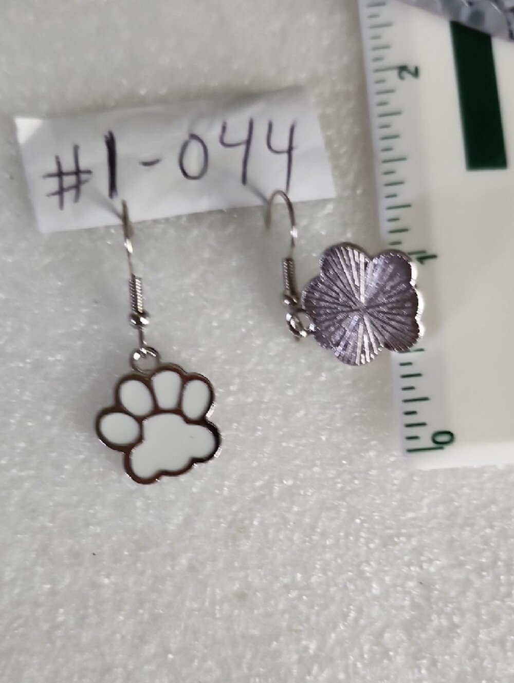 Hand Crafted White Paw Print Drop Earrings - Picture 3 of 4